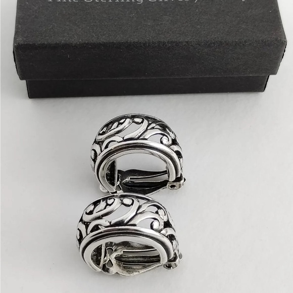 Silpada CLIP-ON Vintage RARE Sterling Silver Filigree Scroll Hoop Earrings - Picture 6 of 10